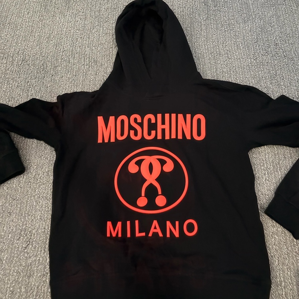 Moschino Kids Black Sweatpants with neon orange Milano Logo